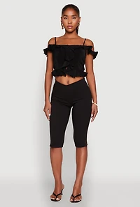 Womens Iris Ruffled Cold Shoulder Crop Top, M