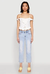 Womens Iris Ruffled Cold Shoulder Crop Top, White, Size M
