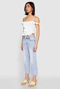 Womens Iris Ruffled Cold Shoulder Crop Top, White, Size M