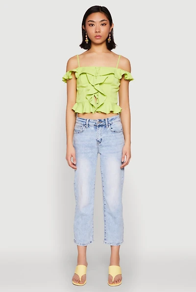 Womens Iris Ruffled Cold Shoulder Crop Top,