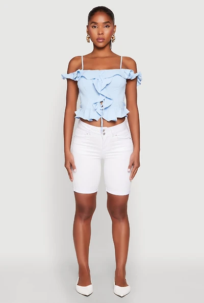 Womens Iris Ruffled Cold Shoulder Crop Top,