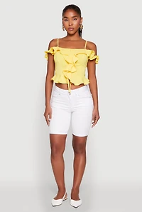 Womens Iris Ruffled Cold Shoulder Crop Top, Yellow, Size M
