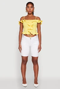 Womens Iris Ruffled Cold Shoulder Crop Top, Yellow, Size M