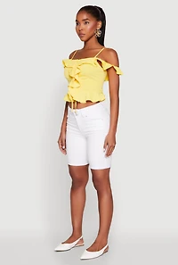 Womens Iris Ruffled Cold Shoulder Crop Top, Yellow, Size M
