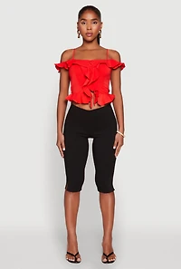 Iris Ruffled Cold Shoulder Crop Top