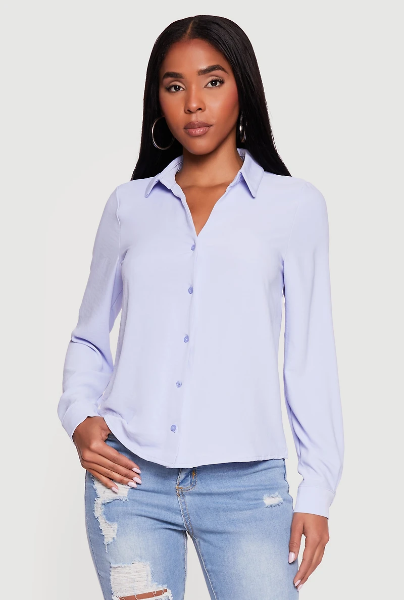 Crepe Knit Long Sleeve Button Front Shirt