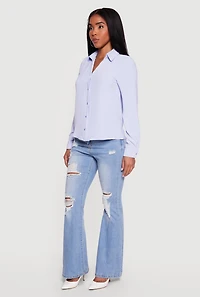Crepe Knit Long Sleeve Button Front Shirt