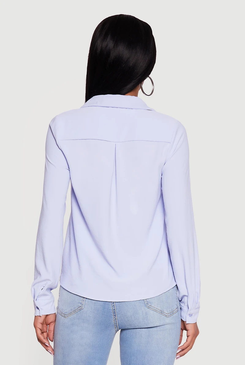 Crepe Knit Long Sleeve Button Front Shirt