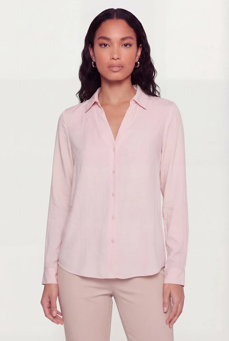 Crepe Knit Long Sleeve Button Front Shirt
