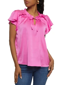 Iris Satin Pleated Detail Tie Neck Blouse