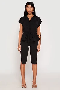 Iris Crepe Knit Drawstring Waist Blouse