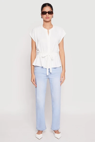 Womens Iris Crepe Knit Drawstring Waist Blouse, White, Size S