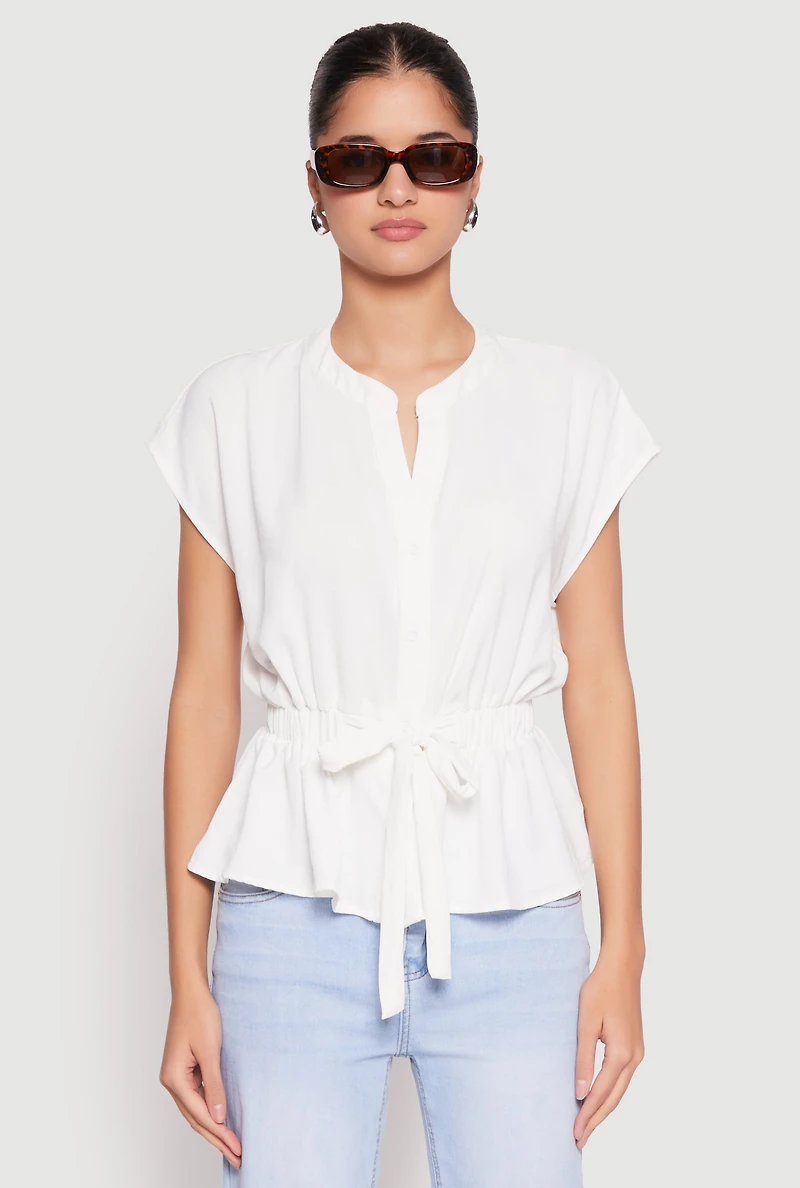 Womens Iris Crepe Knit Drawstring Waist Blouse, White, Size S