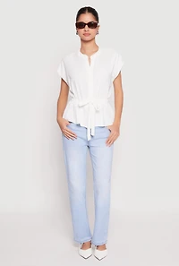 Womens Iris Crepe Knit Drawstring Waist Blouse, White, Size S