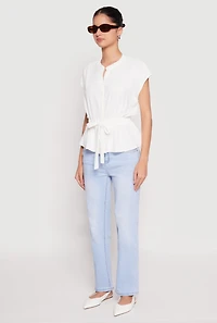 Womens Iris Crepe Knit Drawstring Waist Blouse, White, Size S