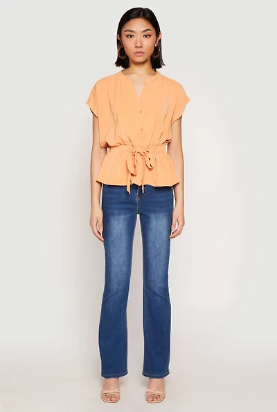 Womens Iris Crepe Knit Drawstring Waist Blouse, Orange, Size M