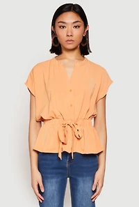 Womens Iris Crepe Knit Drawstring Waist Blouse, Orange, Size M