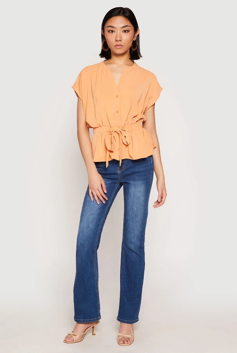 Womens Iris Crepe Knit Drawstring Waist Blouse, Orange, Size M