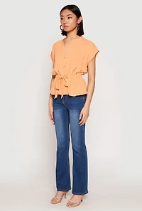 Womens Iris Crepe Knit Drawstring Waist Blouse, Orange, Size M