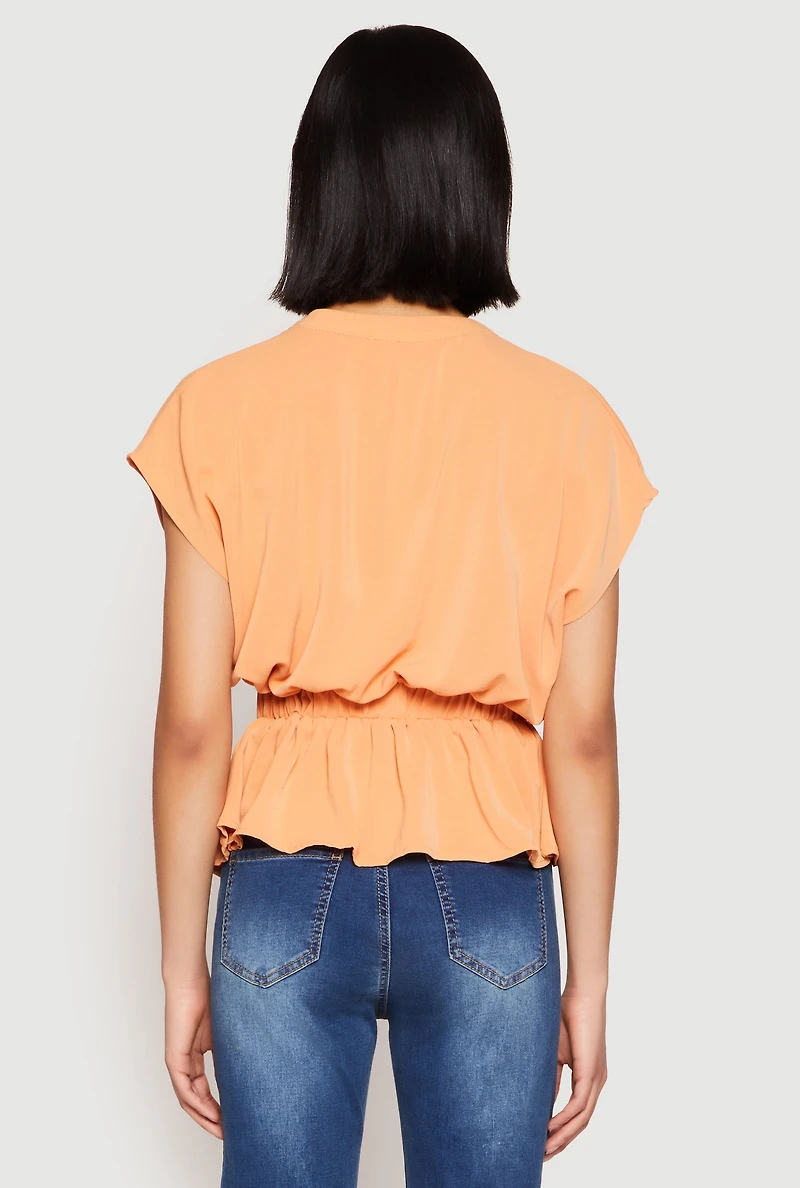 Womens Iris Crepe Knit Drawstring Waist Blouse, Orange, Size M