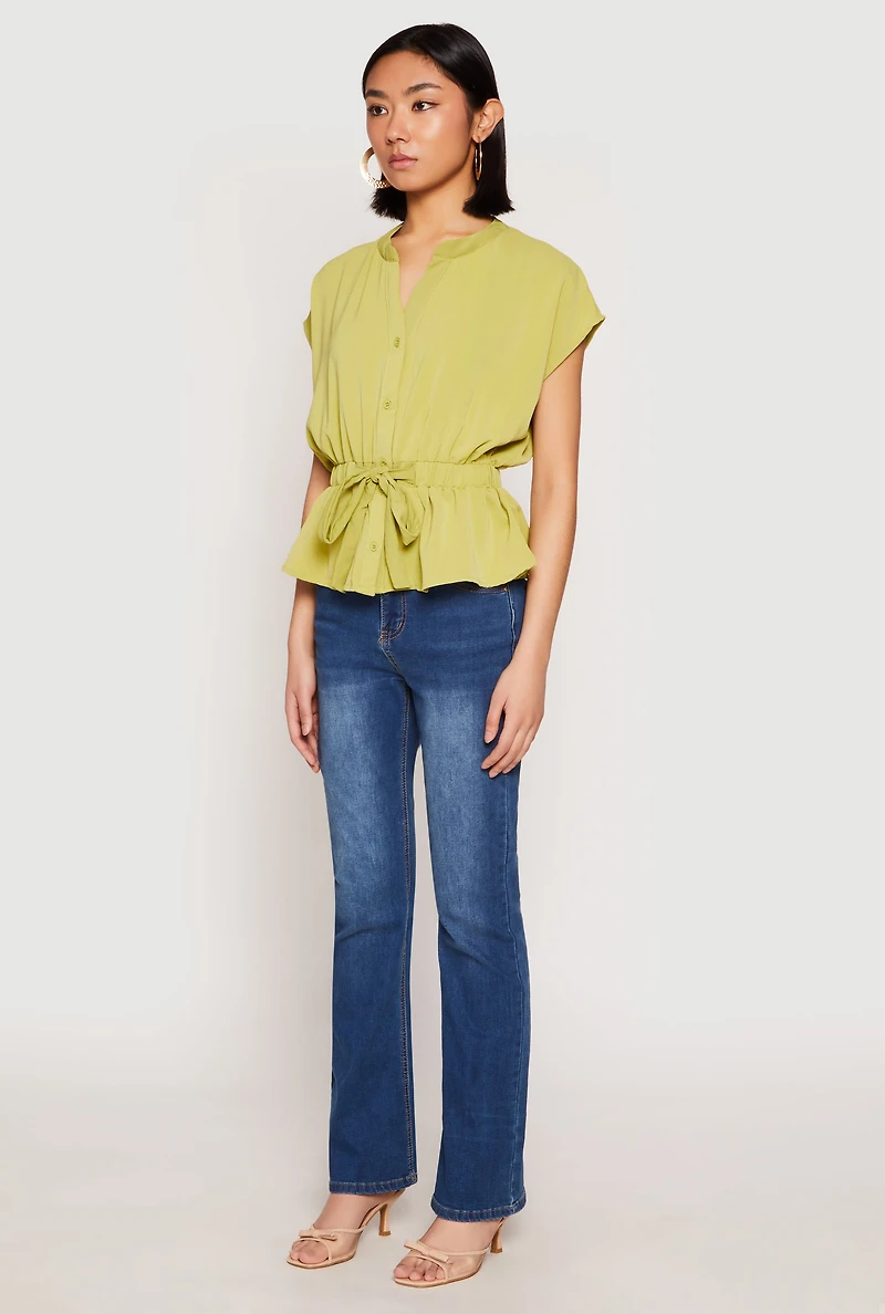Womens Iris Crepe Knit Drawstring Waist Blouse, S