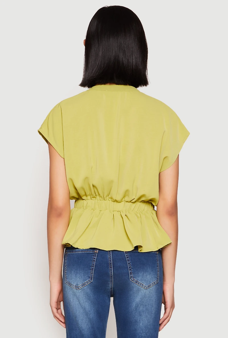 Womens Iris Crepe Knit Drawstring Waist Blouse, S