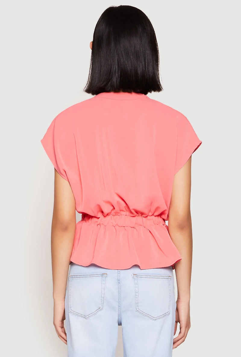 Womens Iris Crepe Knit Drawstring Waist Blouse, Pink, Size S