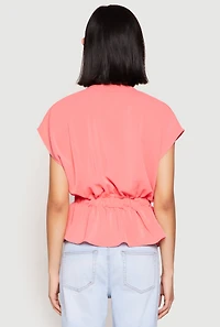 Womens Iris Crepe Knit Drawstring Waist Blouse, Pink, Size S