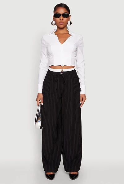 Womens Iris Zip Front Cropped Shirt, White, Size M