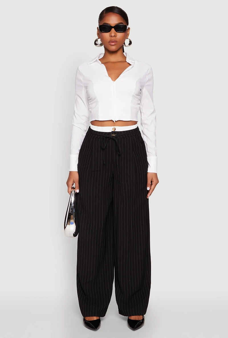 Womens Iris Zip Front Cropped Shirt, White,