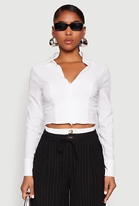 Womens Iris Zip Front Cropped Shirt, White, Size M
