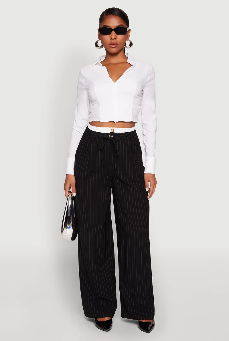 Womens Iris Zip Front Cropped Shirt, White,