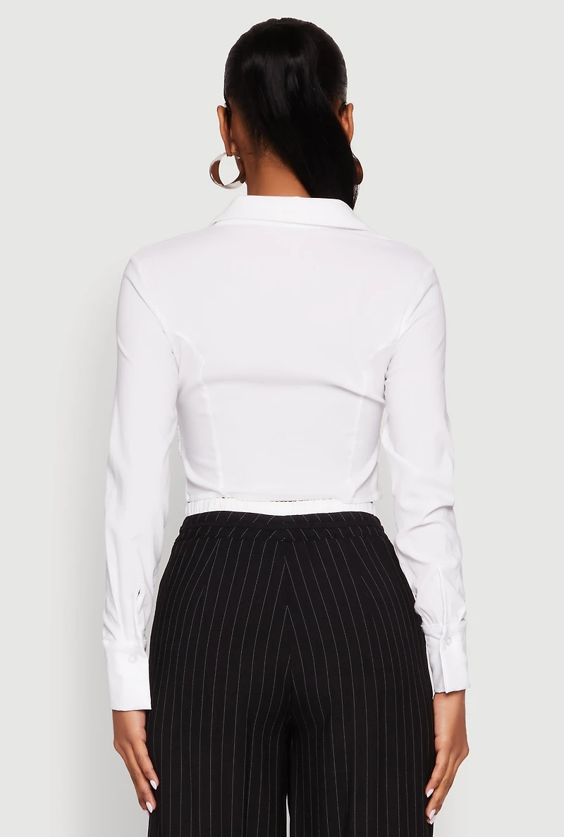 Womens Iris Zip Front Cropped Shirt, White,