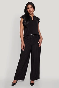 Womens Iris Crepe Knit Flutter Sleeve Blouse,