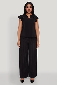 Womens Iris Crepe Knit Flutter Sleeve Blouse,