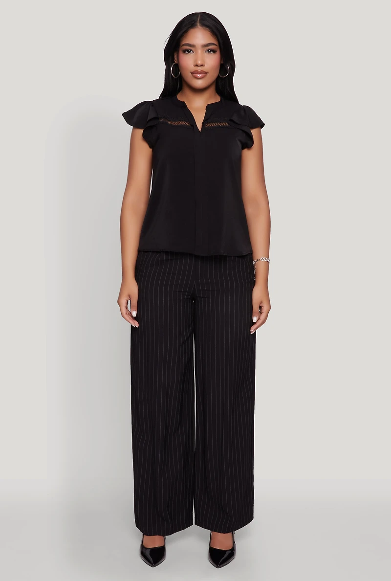 Womens Iris Crepe Knit Flutter Sleeve Blouse, S