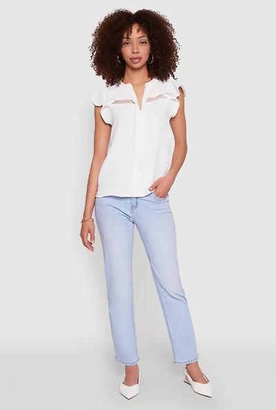 Womens Iris Crepe Knit Flutter Sleeve Blouse, S