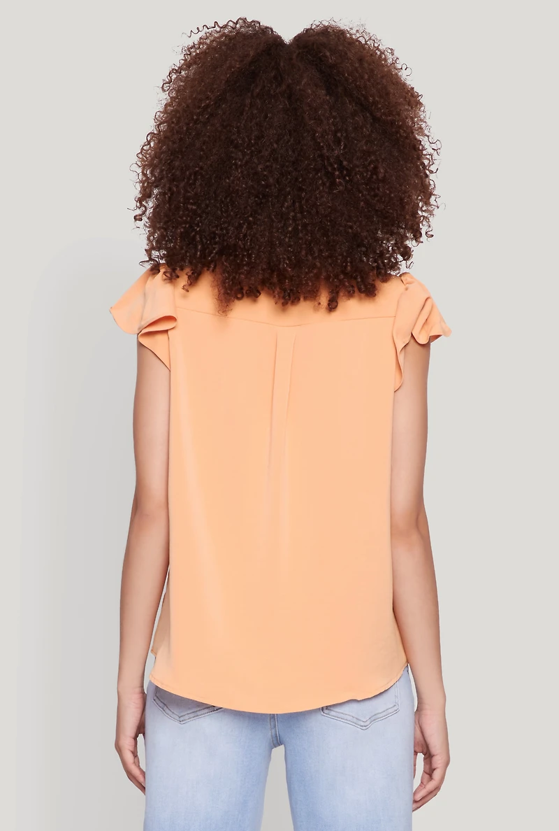 Womens Iris Crepe Knit Flutter Sleeve Blouse, Orange,