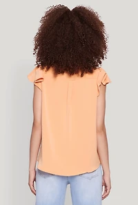 Womens Iris Crepe Knit Flutter Sleeve Blouse, Orange,