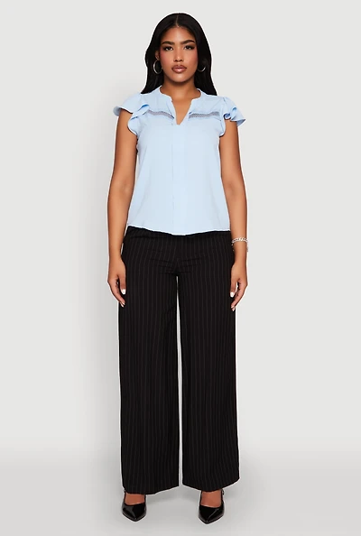 Womens Iris Crepe Knit Flutter Sleeve Blouse,