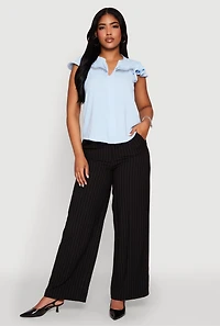 Womens Iris Crepe Knit Flutter Sleeve Blouse,