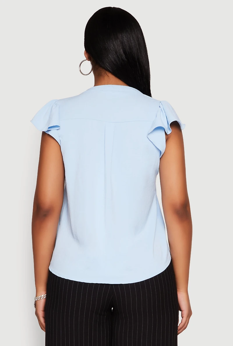 Womens Iris Crepe Knit Flutter Sleeve Blouse,