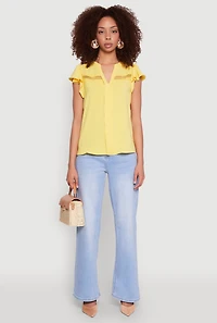 Womens Iris Crepe Knit Flutter Sleeve Blouse, Yellow, Size S