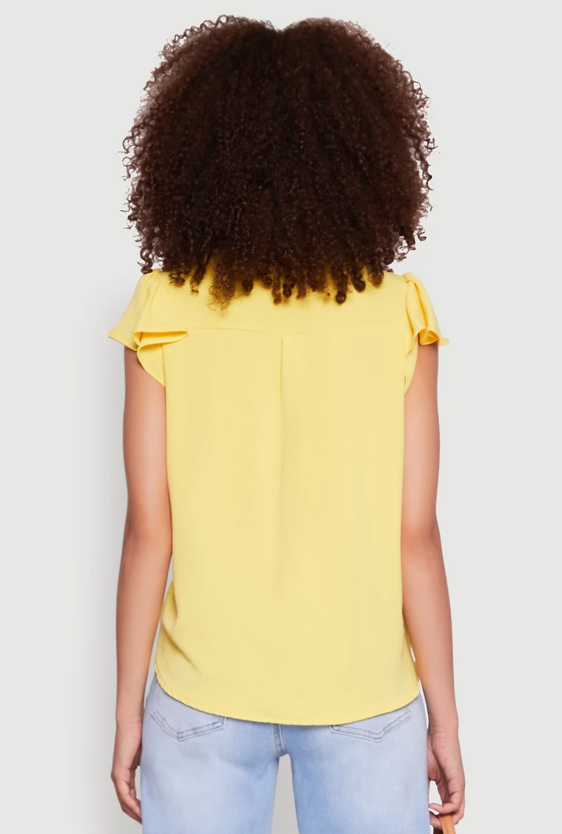 Womens Iris Crepe Knit Flutter Sleeve Blouse, Yellow, Size S