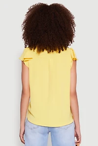 Womens Iris Crepe Knit Flutter Sleeve Blouse, Yellow, Size S