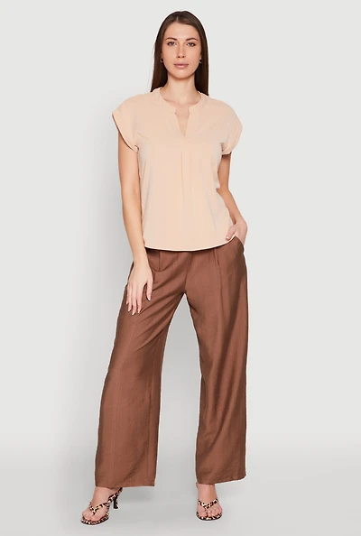 Womens Iris Airy Notch Neck Blouse, Beige, Size S