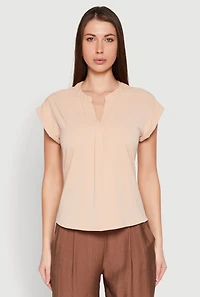 Womens Iris Airy Notch Neck Blouse, Beige, Size S