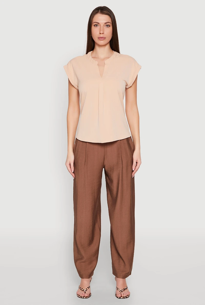 Womens Iris Airy Notch Neck Blouse, Beige, Size S