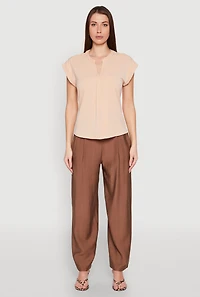 Womens Iris Airy Notch Neck Blouse, Beige, Size S