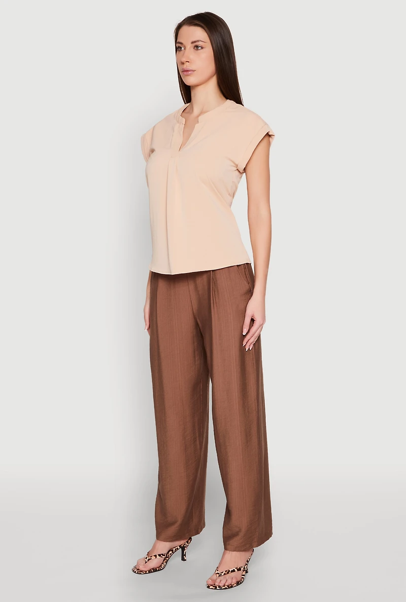 Womens Iris Airy Notch Neck Blouse, Beige, Size S